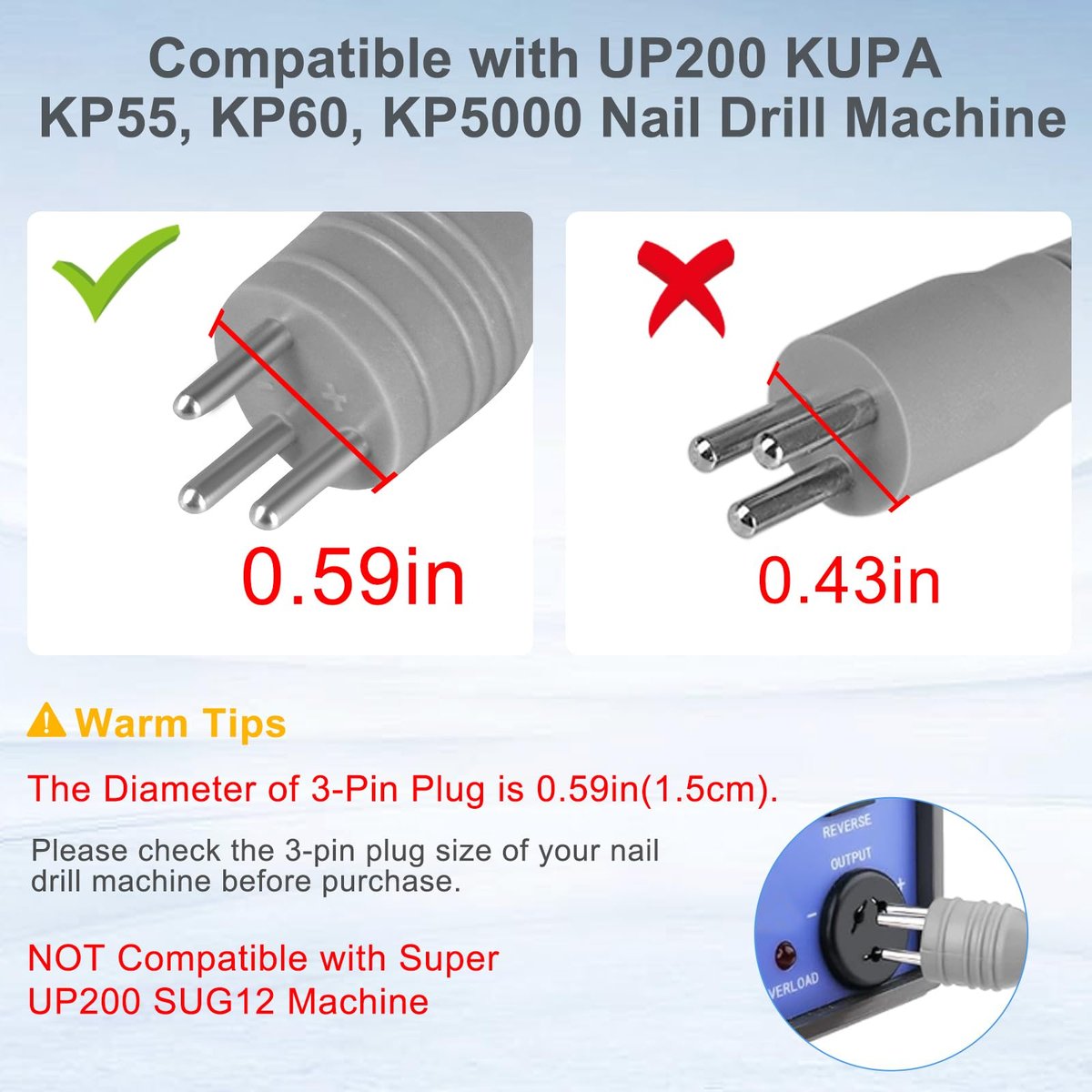 HoMove Nail Drill Handpiece Replacement Compatible with KUPA & UP200 - 3-Pin, Low Noise, Aluminum Body Avelisse