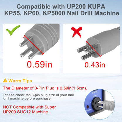 HoMove Nail Drill Handpiece Replacement Compatible with KUPA & UP200 - 3-Pin, Low Noise, Aluminum Body Avelisse