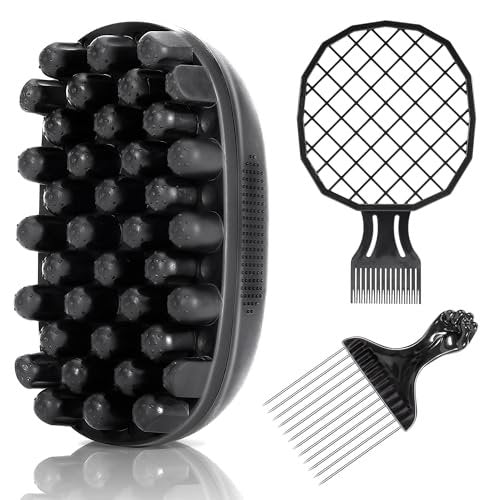 Belongtous Premium Twist Hair Sponge Brush & Twist Styler Comb Set for Men & Women – Black Silicone Hair Brush Pick for Afro, Curly, Coiled, Short Hair Avelisse