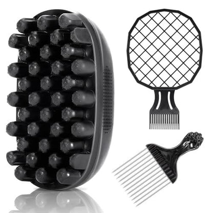 Belongtous Premium Twist Hair Sponge Brush & Twist Styler Comb Set for Men & Women – Black Silicone Hair Brush Pick for Afro, Curly, Coiled, Short Hair Avelisse