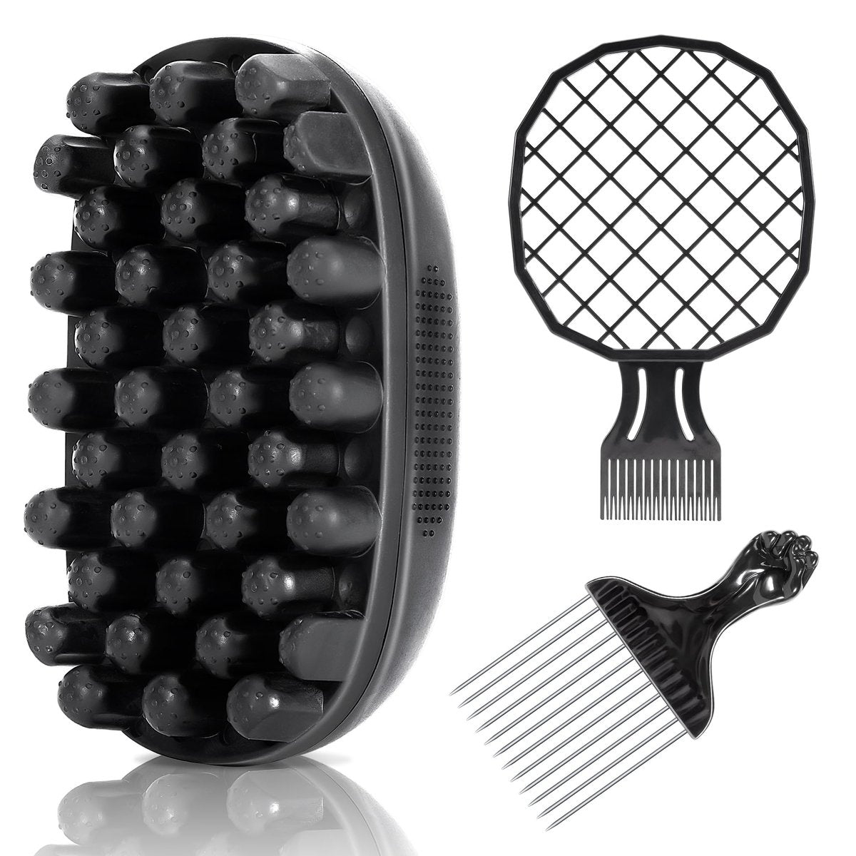 Belongtous Premium Twist Hair Sponge Brush & Twist Styler Comb Set for Men & Women – Black Silicone Hair Brush Pick for Afro, Curly, Coiled, Short Hair Avelisse