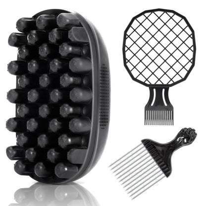 Belongtous Premium Twist Hair Sponge Brush & Twist Styler Comb Set for Men & Women – Black Silicone Hair Brush Pick for Afro, Curly, Coiled, Short Hair Avelisse