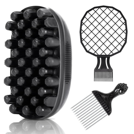 Belongtous Premium Twist Hair Sponge Brush & Twist Styler Comb Set for Men & Women – Black Silicone Hair Brush Pick for Afro, Curly, Coiled, Short Hair Avelisse