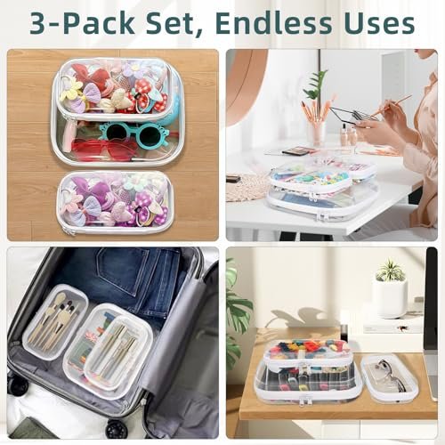 CarryEpic Clear Hard Shell Zipper Cases (3 Pack) - Plastic Hard Sided Pencil Case, Travel Cosmetic Bag, Diaper Bag Organizer - 2 Small + 1 Medium - görsel 3