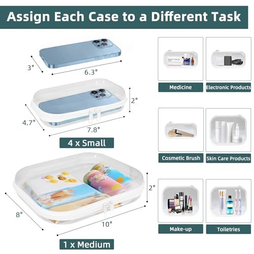 CarryEpic Clear Hard Shell Zipper Cases (3 Pack) - Plastic Hard Sided Pencil Case, Travel Cosmetic Bag, Diaper Bag Organizer - 2 Small + 1 Medium - görsel 5
