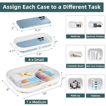 CarryEpic Clear Hard Shell Zipper Cases (3 Pack) - Plastic Hard Sided Pencil Case, Travel Cosmetic Bag, Diaper Bag Organizer - 2 Small + 1 Medium