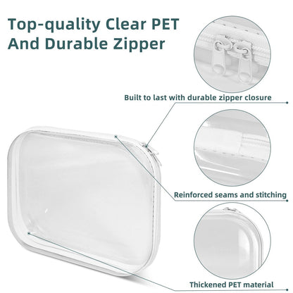 CarryEpic Clear Hard Shell Zipper Cases (3 Pack) - Plastic Hard Sided Pencil Case, Travel Cosmetic Bag, Diaper Bag Organizer - 2 Small + 1 Medium