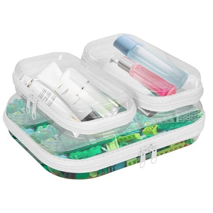 CarryEpic Clear Hard Shell Zipper Cases (3 Pack) - Plastic Hard Sided Pencil Case, Travel Cosmetic Bag, Diaper Bag Organizer - 2 Small + 1 Medium