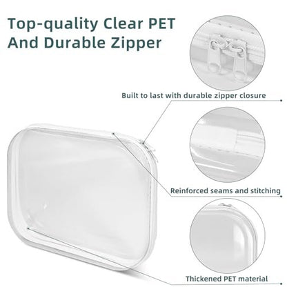 CarryEpic Clear Hard Shell Zipper Cases (3 Pack) - Plastic Hard Sided Pencil Case, Travel Cosmetic Bag, Diaper Bag Organizer - 2 Small + 1 Medium