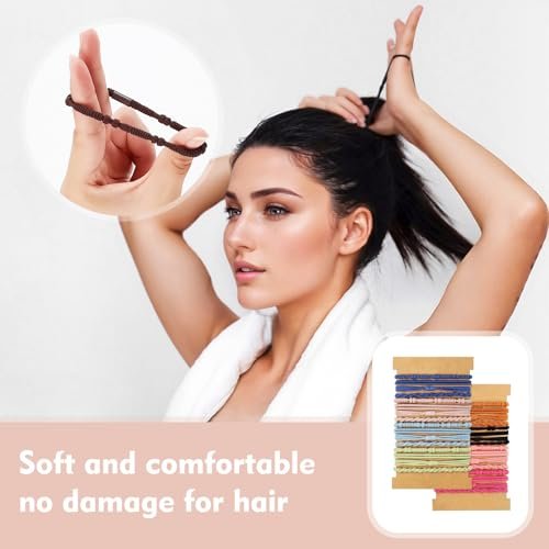 32Pcs Boho Bracelet Hair Ties – No Damage Elastic Hair Bands for Women & Girls, Soft Brown Rubber Ties for Thick or Thin Hair - görsel 8
