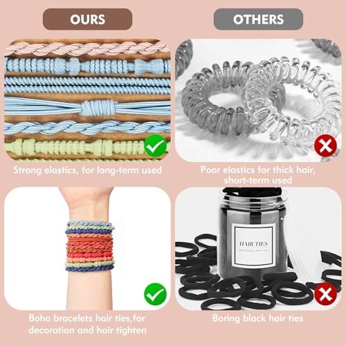 32Pcs Boho Bracelet Hair Ties – No Damage Elastic Hair Bands for Women & Girls, Soft Brown Rubber Ties for Thick or Thin Hair - görsel 14