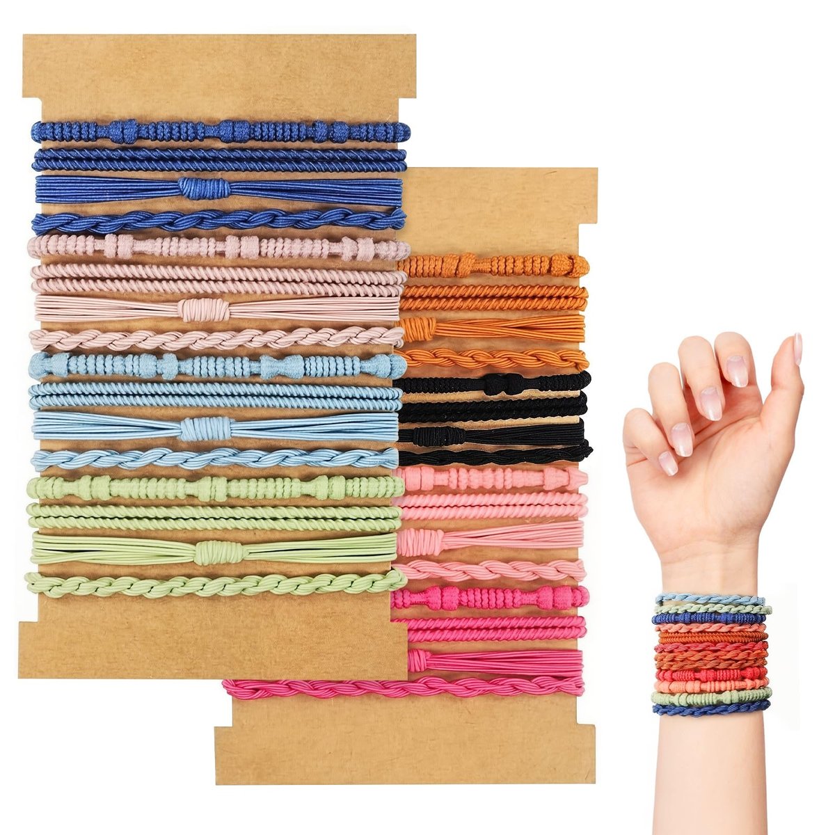 32Pcs Boho Bracelet Hair Ties – No Damage Elastic Hair Bands for Women & Girls, Soft Brown Rubber Ties for Thick or Thin Hair - görsel 1