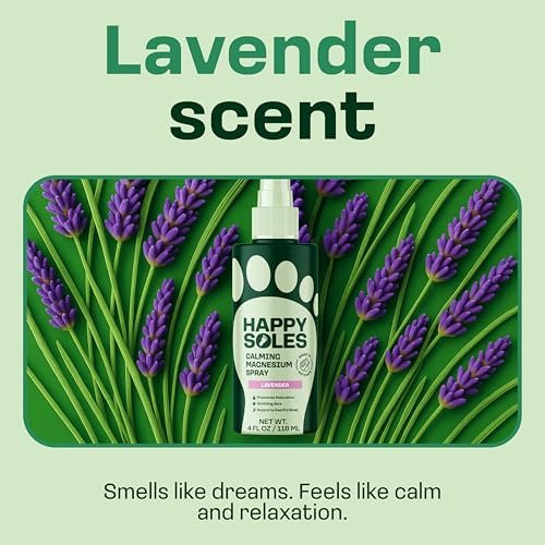 Happy Soles Calming Magnesium Oil Spray for Feet – Relaxing Lavender Mist for Nighttime Routine – Fast Absorbing, Hydrating Foot Spray – Vegan, Cruelty-Free, Paraben-Free (4 Fl Oz) Avelisse