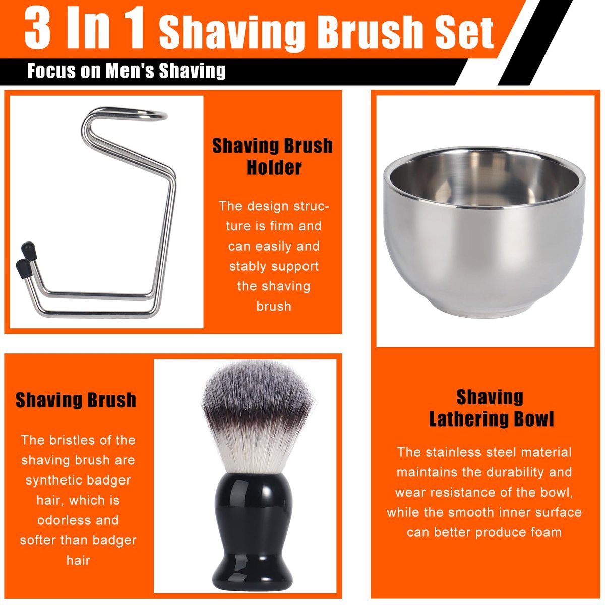 VALENTISE Shaving Brush Set - 3 in 1 with Stainless Steel Stand and Bowl, Synthetic Badger Hair Shave Brush for Men - görsel 5