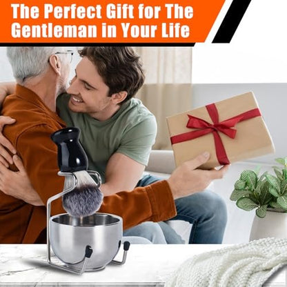 VALENTISE Shaving Brush Set - 3 in 1 with Stainless Steel Stand and Bowl, Synthetic Badger Hair Shave Brush for Men