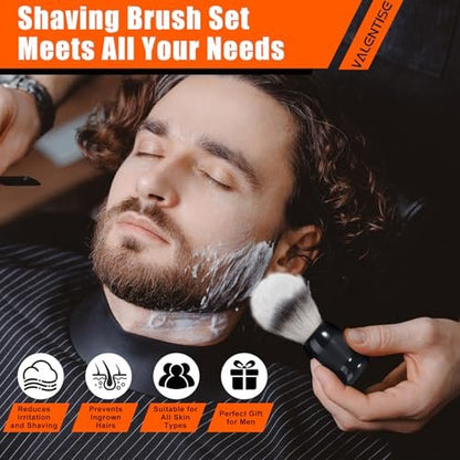 VALENTISE Shaving Brush Set - 3 in 1 with Stainless Steel Stand and Bowl, Synthetic Badger Hair Shave Brush for Men