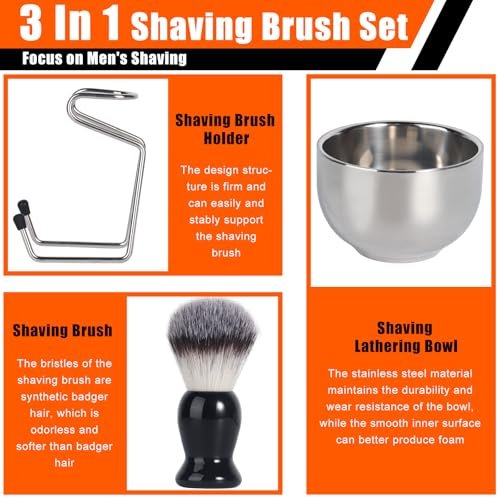 VALENTISE Shaving Brush Set - 3 in 1 with Stainless Steel Stand and Bowl, Synthetic Badger Hair Shave Brush for Men - görsel 6