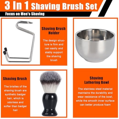 VALENTISE Shaving Brush Set - 3 in 1 with Stainless Steel Stand and Bowl, Synthetic Badger Hair Shave Brush for Men