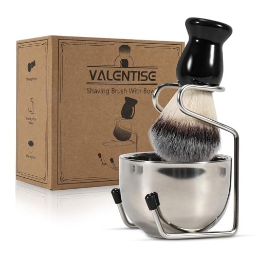 VALENTISE Shaving Brush Set - 3 in 1 with Stainless Steel Stand and Bowl, Synthetic Badger Hair Shave Brush for Men - görsel 2