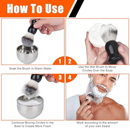 VALENTISE Shaving Brush Set - 3 in 1 with Stainless Steel Stand and Bowl, Synthetic Badger Hair Shave Brush for Men