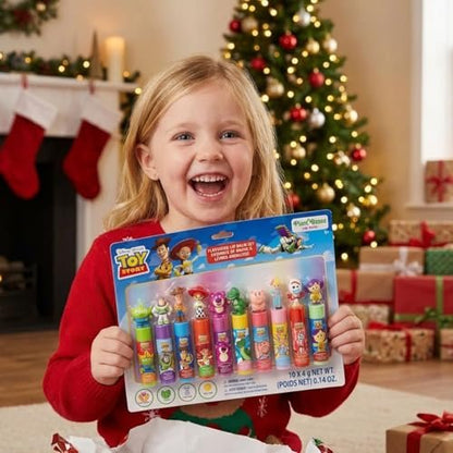 Toy Story 10 Piece Plant Based Lip Balm Set with Bonus Toppers - Makeup Set for Girls, Boys, Toddlers - Gift for Kids by Townley Girl