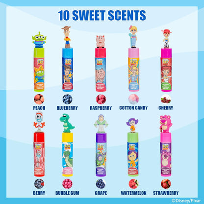 Toy Story 10 Piece Plant Based Lip Balm Set with Bonus Toppers - Makeup Set for Girls, Boys, Toddlers - Gift for Kids by Townley Girl