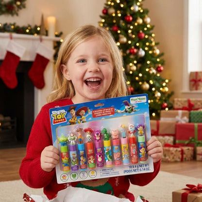 Toy Story 10 Piece Plant Based Lip Balm Set with Bonus Toppers - Makeup Set for Girls, Boys, Toddlers - Gift for Kids by Townley Girl