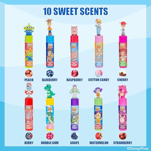 Toy Story 10 Piece Plant Based Lip Balm Set with Bonus Toppers - Makeup Set for Girls, Boys, Toddlers - Gift for Kids by Townley Girl - görsel 4