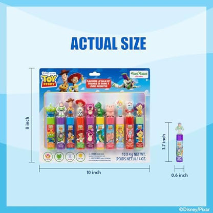 Toy Story 10 Piece Plant Based Lip Balm Set with Bonus Toppers - Makeup Set for Girls, Boys, Toddlers - Gift for Kids by Townley Girl