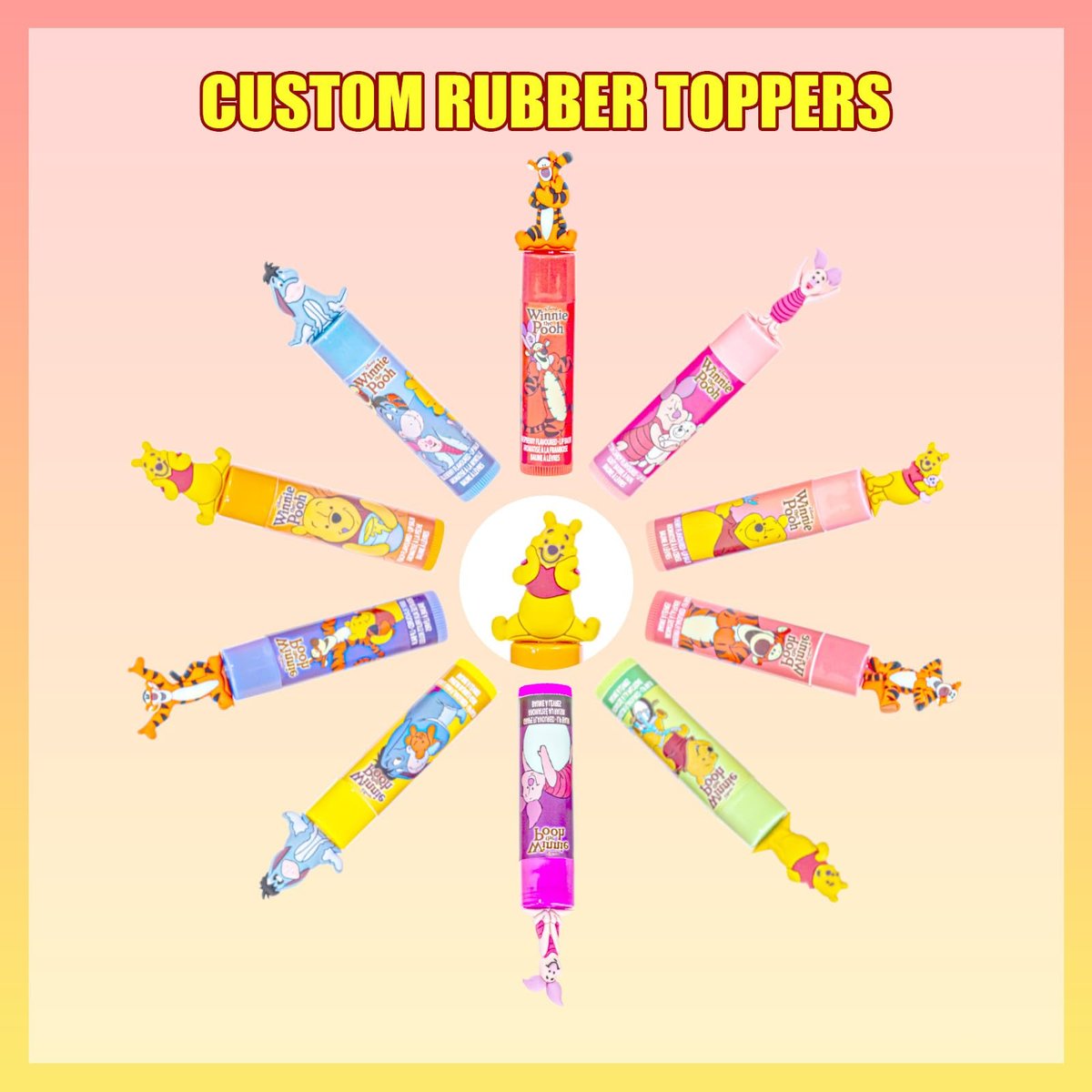 Winnie the Pooh 10 Piece Plant Based Lip Balm Set with Bonus Toppers - Natural Lip Care for Kids, Birthday Party Favors, Sleepovers, and Gift Giving by Townley Girl - görsel 5