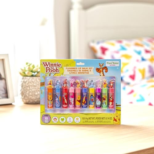 Winnie the Pooh 10 Piece Plant Based Lip Balm Set with Bonus Toppers - Natural Lip Care for Kids, Birthday Party Favors, Sleepovers, and Gift Giving by Townley Girl - görsel 14
