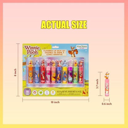 Winnie the Pooh 10 Piece Plant Based Lip Balm Set with Bonus Toppers - Natural Lip Care for Kids, Birthday Party Favors, Sleepovers, and Gift Giving by Townley Girl