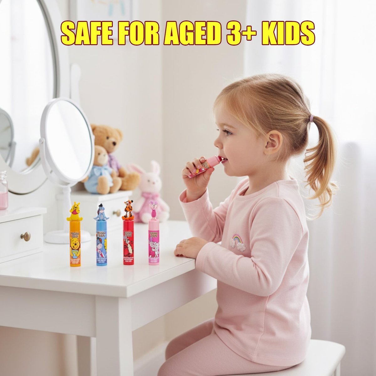 Winnie the Pooh 10 Piece Plant Based Lip Balm Set with Bonus Toppers - Natural Lip Care for Kids, Birthday Party Favors, Sleepovers, and Gift Giving by Townley Girl - görsel 11