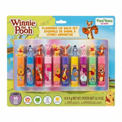 Winnie the Pooh 10 Piece Plant Based Lip Balm Set with Bonus Toppers - Natural Lip Care for Kids, Birthday Party Favors, Sleepovers, and Gift Giving by Townley Girl - görsel 2