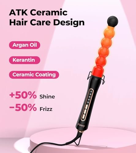 Farery Bubble Curling Wand for Long Hair - 32mm Ceramic Tourmaline Barrel, Springless Design for Defined Spiral Curls & Waves, 5 Heat Settings, Dual Voltage, Includes Heat Resistant Glove Avelisse