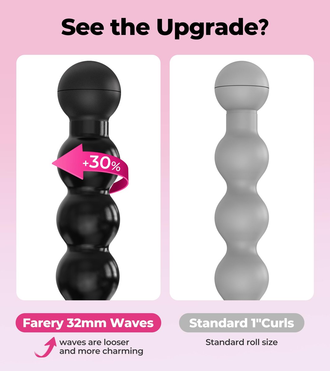 Farery Bubble Curling Wand for Long Hair - 32mm Ceramic Tourmaline Barrel, Springless Design for Defined Spiral Curls & Waves, 5 Heat Settings, Dual Voltage, Includes Heat Resistant Glove Avelisse