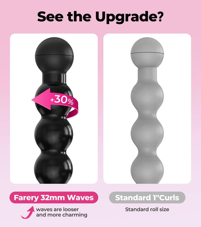 Farery Bubble Curling Wand for Long Hair - 32mm Ceramic Tourmaline Barrel, Springless Design for Defined Spiral Curls & Waves, 5 Heat Settings, Dual Voltage, Includes Heat Resistant Glove Avelisse