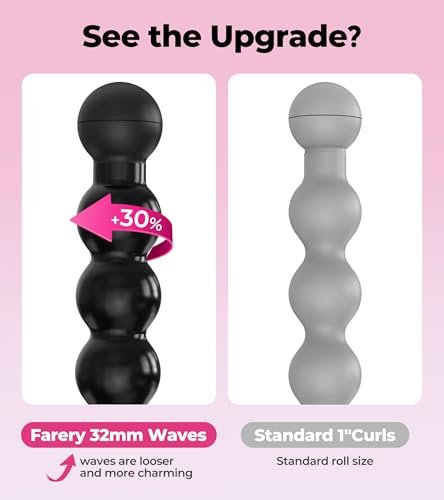 Farery Bubble Curling Wand for Long Hair - 32mm Ceramic Tourmaline Barrel, Springless Design for Defined Spiral Curls & Waves, 5 Heat Settings, Dual Voltage, Includes Heat Resistant Glove Avelisse