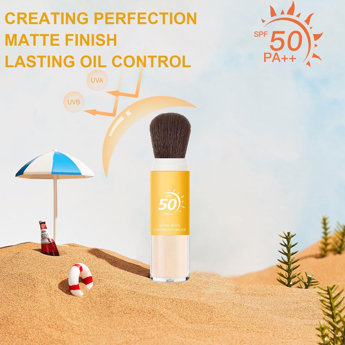 Mineral Sunscreen Setting Powder SPF 50 - Translucent Sunscreen Powder for Face & Scalp with Brush, Oil Control Natural Matte Finish, Lightweight Breathable - görsel 9