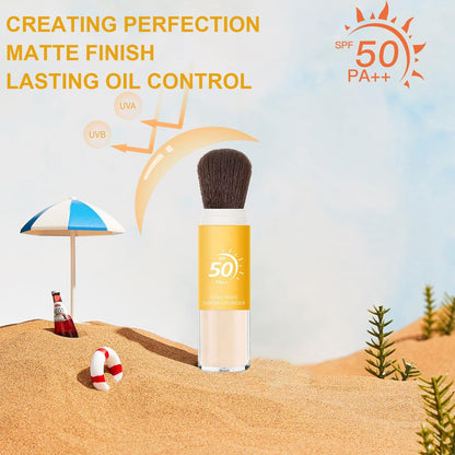 Mineral Sunscreen Setting Powder SPF 50 - Translucent Sunscreen Powder for Face & Scalp with Brush, Oil Control Natural Matte Finish, Lightweight Breathable