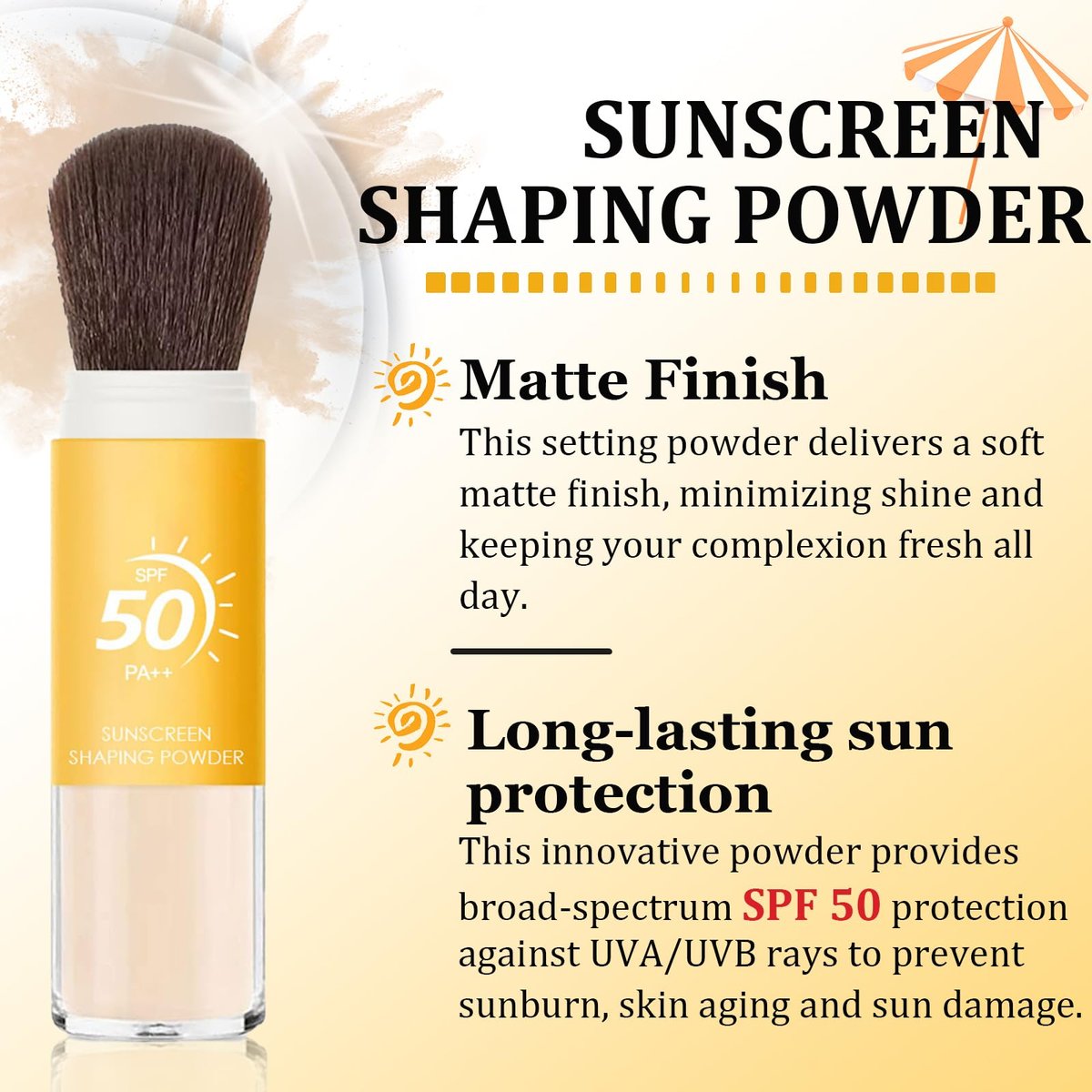 Mineral Sunscreen Setting Powder SPF 50 - Translucent Sunscreen Powder for Face & Scalp with Brush, Oil Control Natural Matte Finish, Lightweight Breathable - görsel 3