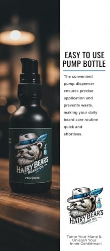 Hairy Bear’s Beard Conditioning Oil – Sandalwood | Organic Castor & Jojoba | Non-Greasy Beard Conditioner | 2 fl oz Pump Glass Bottle