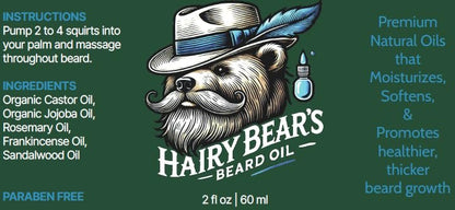 Hairy Bear’s Beard Conditioning Oil – Sandalwood | Organic Castor & Jojoba | Non-Greasy Beard Conditioner | 2 fl oz Pump Glass Bottle
