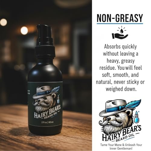 Hairy Bear’s Beard Conditioning Oil – Sandalwood | Organic Castor & Jojoba | Non-Greasy Beard Conditioner | 2 fl oz Pump Glass Bottle - görsel 8