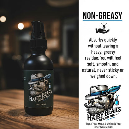 Hairy Bear’s Beard Conditioning Oil – Sandalwood | Organic Castor & Jojoba | Non-Greasy Beard Conditioner | 2 fl oz Pump Glass Bottle