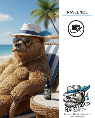 Hairy Bear’s Beard Conditioning Oil – Sandalwood | Organic Castor & Jojoba | Non-Greasy Beard Conditioner | 2 fl oz Pump Glass Bottle - görsel 4