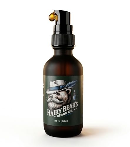 Hairy Bear’s Beard Conditioning Oil – Sandalwood | Organic Castor & Jojoba | Non-Greasy Beard Conditioner | 2 fl oz Pump Glass Bottle - görsel 2