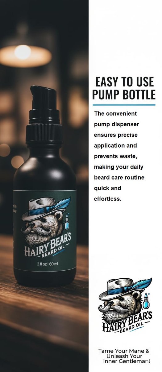 Hairy Bear’s Beard Conditioning Oil – Sandalwood | Organic Castor & Jojoba | Non-Greasy Beard Conditioner | 2 fl oz Pump Glass Bottle - görsel 9