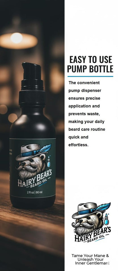 Hairy Bear’s Beard Conditioning Oil – Sandalwood | Organic Castor & Jojoba | Non-Greasy Beard Conditioner | 2 fl oz Pump Glass Bottle