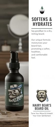 Hairy Bear’s Beard Conditioning Oil – Sandalwood | Organic Castor & Jojoba | Non-Greasy Beard Conditioner | 2 fl oz Pump Glass Bottle - görsel 12